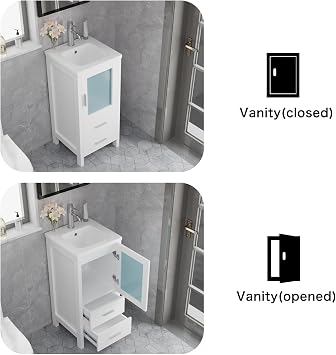 wonline 16 Bathroom Vanity Set, Single Small Bathroom Cabinet with Ceramic Sink, Modern White Cabinet Vanity with Faucet & Pop Up Drain