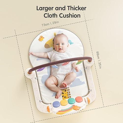 Vista 3 de TUMAMA Tapete de juego de actividades de gimnasio para bebés con sonidos, luces y música, piano de juguete, desarrollo temprano, tapete de juego