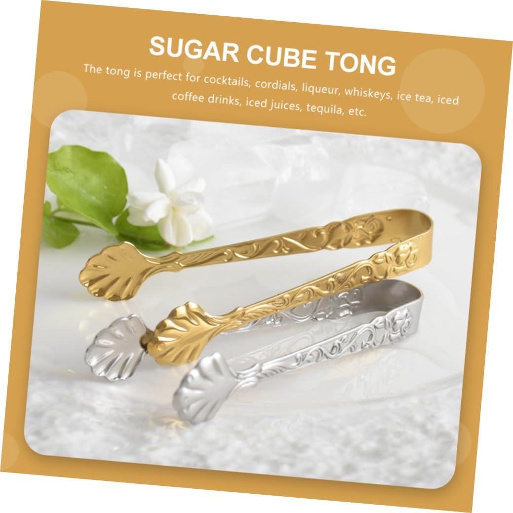 Healifty Vintage Rose Embossed Ice Cube Tongs Small Stainless Steel Sugar Tong for Coffee Shop Sturdy Food Serving Utensil for Parties and Weddings