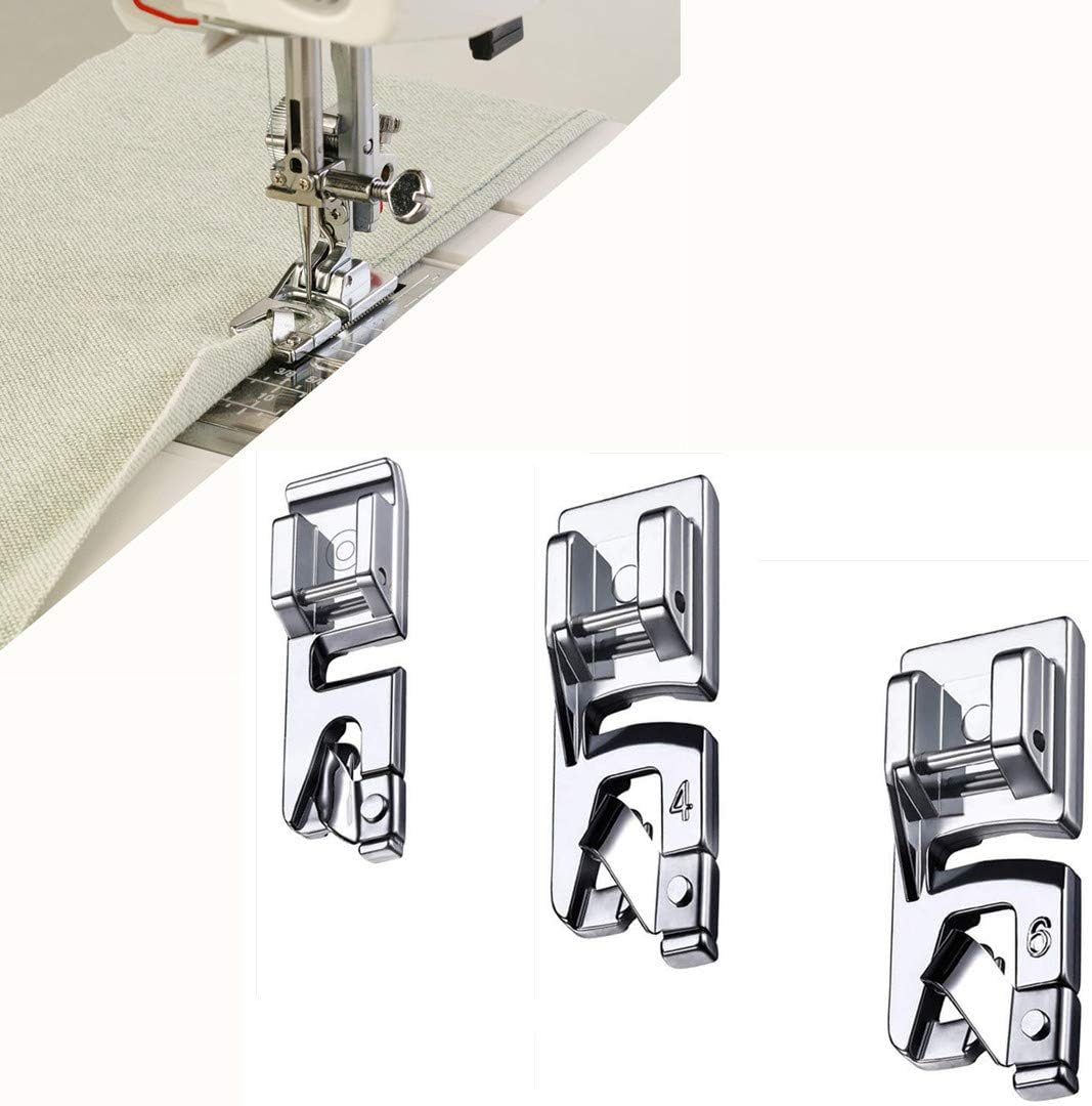 Windman 3 Sizes Rolled Hem Foot 3 mm, 4 mm, 6 mm Hemmer Foot for Singer Brother Hem Foot Low Shank Machine Sewing Foot Hemmer