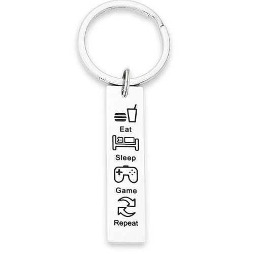 Kivosiiviz Gamer Keychain Eat Sleep Game Repeat Gifts for Gammers Keychain
