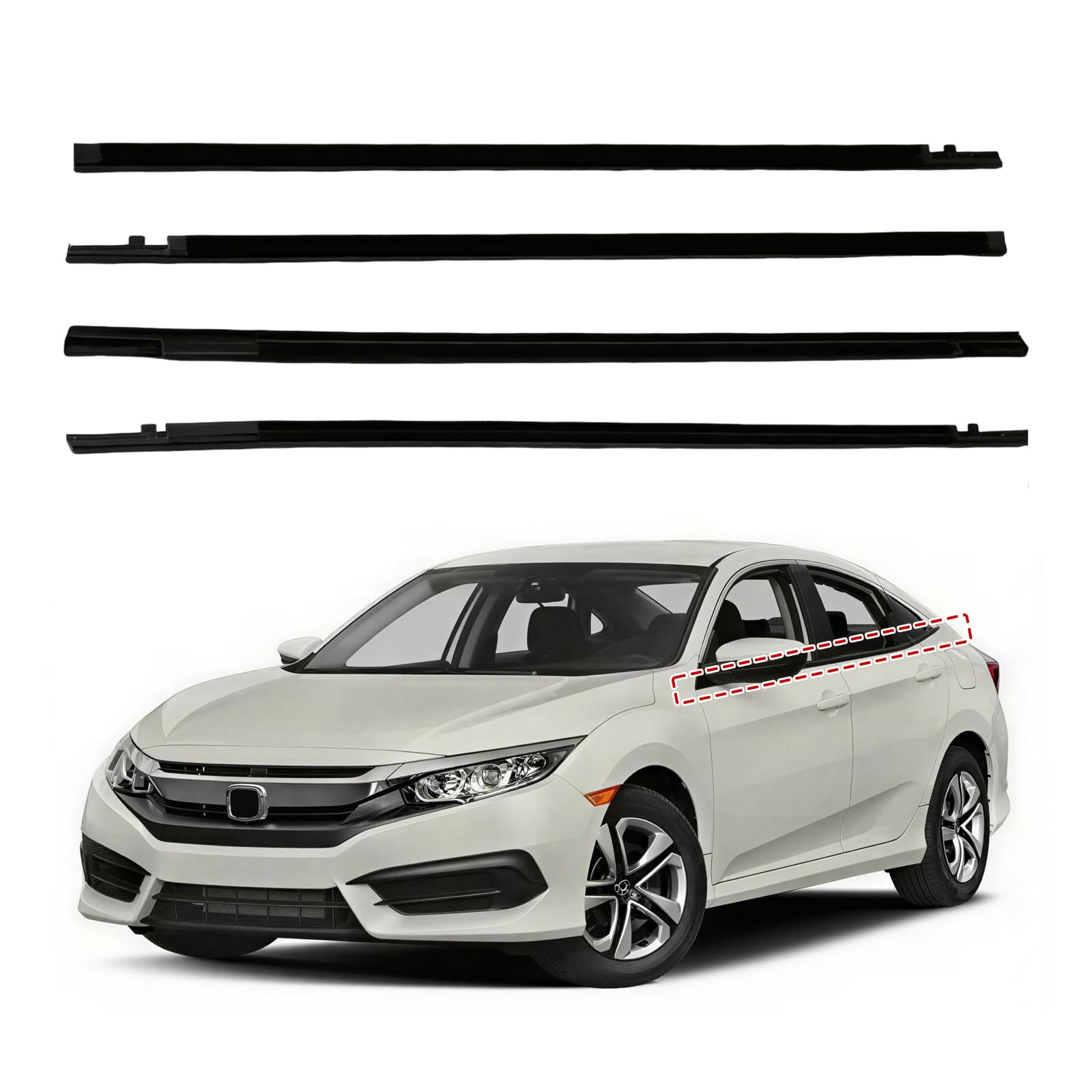 GOFIRA 4Pcs Window Weather Stripping with Install Tool Fit Honda Civic 2016-2021 4Door Sedan Ref 72450-TEA-T01 72410-TEA-T01 72950-TEA-T01 72910-TEA-T01 Soundproof Seal Belt
