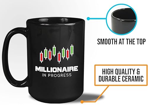 Miniatura 5 de Bubble Hugs Stock Trader Taza de café 15oz Negro - Millionaire in Progress - Trading Trader Día Inspirador Mercado de Corredores Mercado Moneda