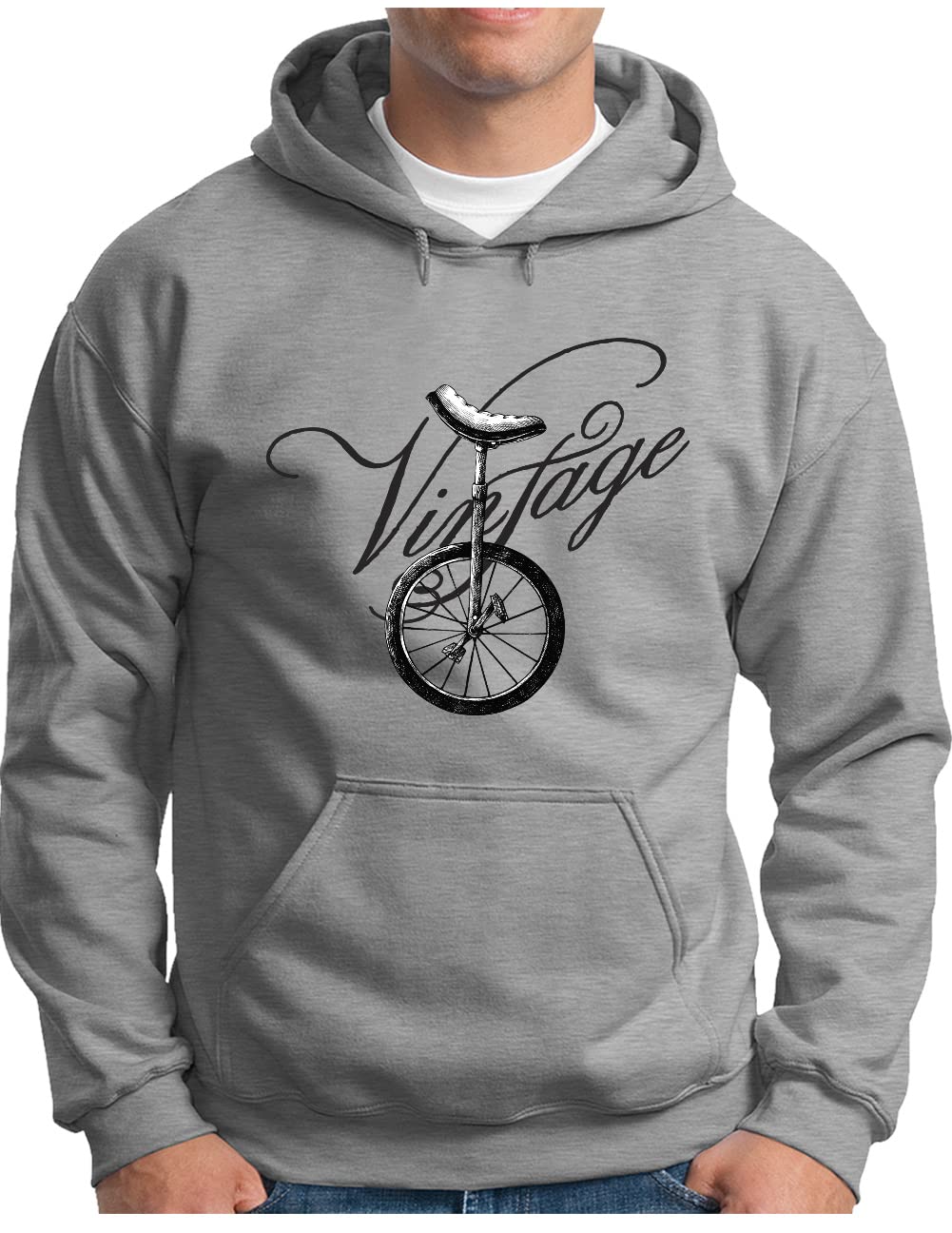 OM3® Vintage Unicycle - bluza z kapturem na monocykl | męska | jednokołowiec retro jazda na rowerze | sweter z kapturem S - 4XL
