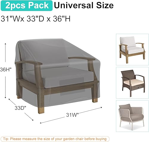 Miniatura 9 de Fundas para sillas de patio, impermeables, paquete de 2, tela Oxford 600D resistente, 35 pulgadas de ancho x 38 pulgadas de profundidad x 31 Negro