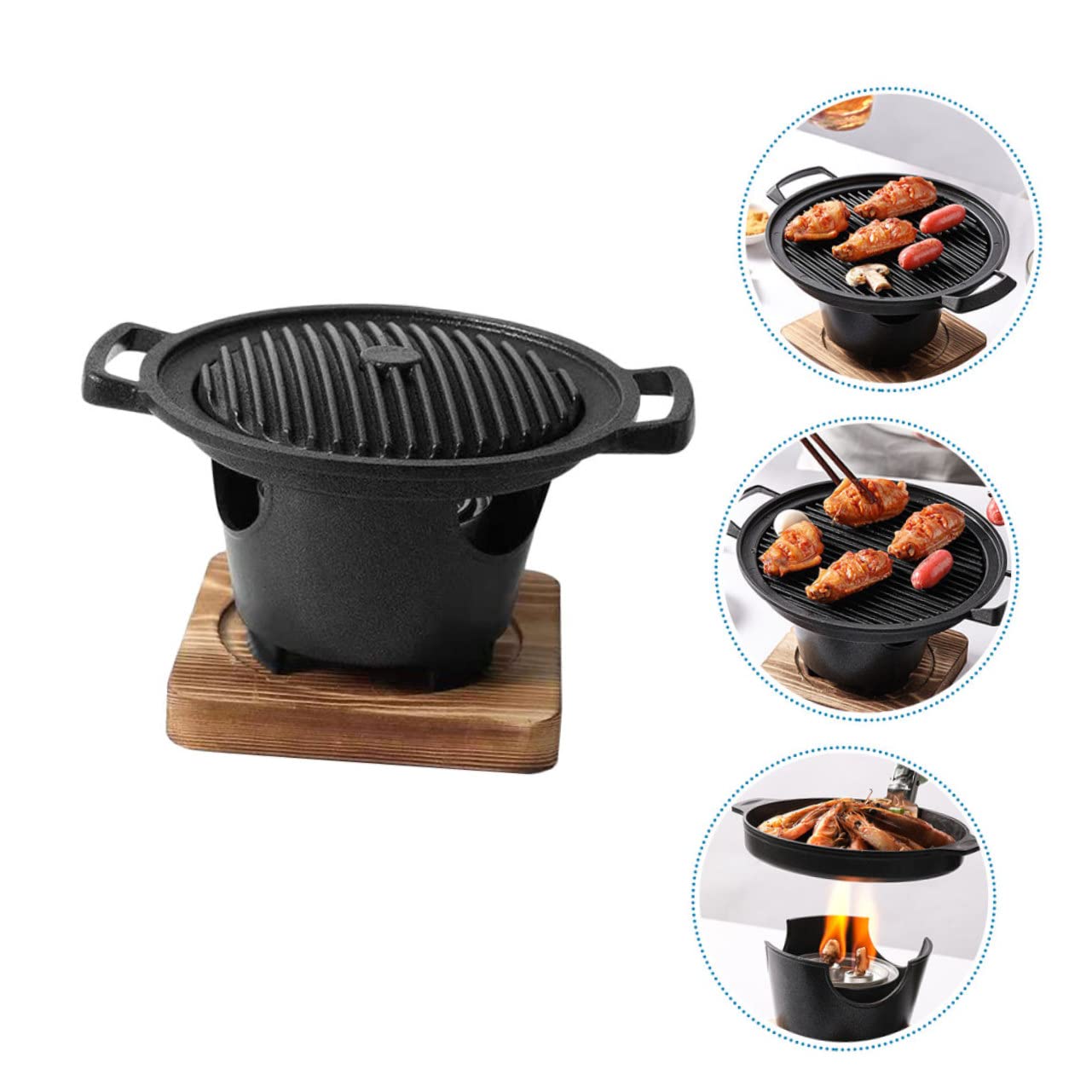ORFOFE Barbecue da Tavolo senza Fumo Piccolo Facile da Usare in Alluminio e Legno per Casa, Adatto a Mais e Manzo con Rete per Barbecue