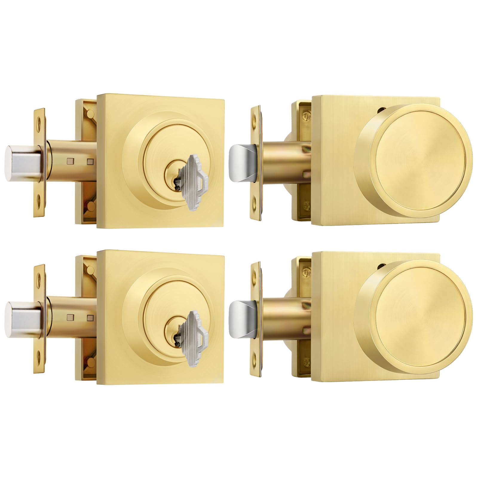 Goldenwarm Gold Privacy Door Knobs and Deadbolt Set, Zinc Alloy 2 Pack
