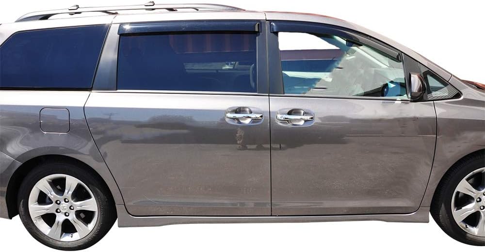 FREEMOTOR802 Tape-on Window Deflectors Fits 2011-2020 Toyota Sienna, Rain Guards Side Window Visors Wind Deflectors Vent Visors Slim Style Smoke Tinted Acrylic 4 Pieces