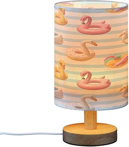 Miniatura 2 de ALAZA Flamingo Swan Circlen Bule Stripes Bedside Table Lamp with USB Port for Bedroom Nightstand Lamps Night Light Linen Fabric Shade Cylinder Desk