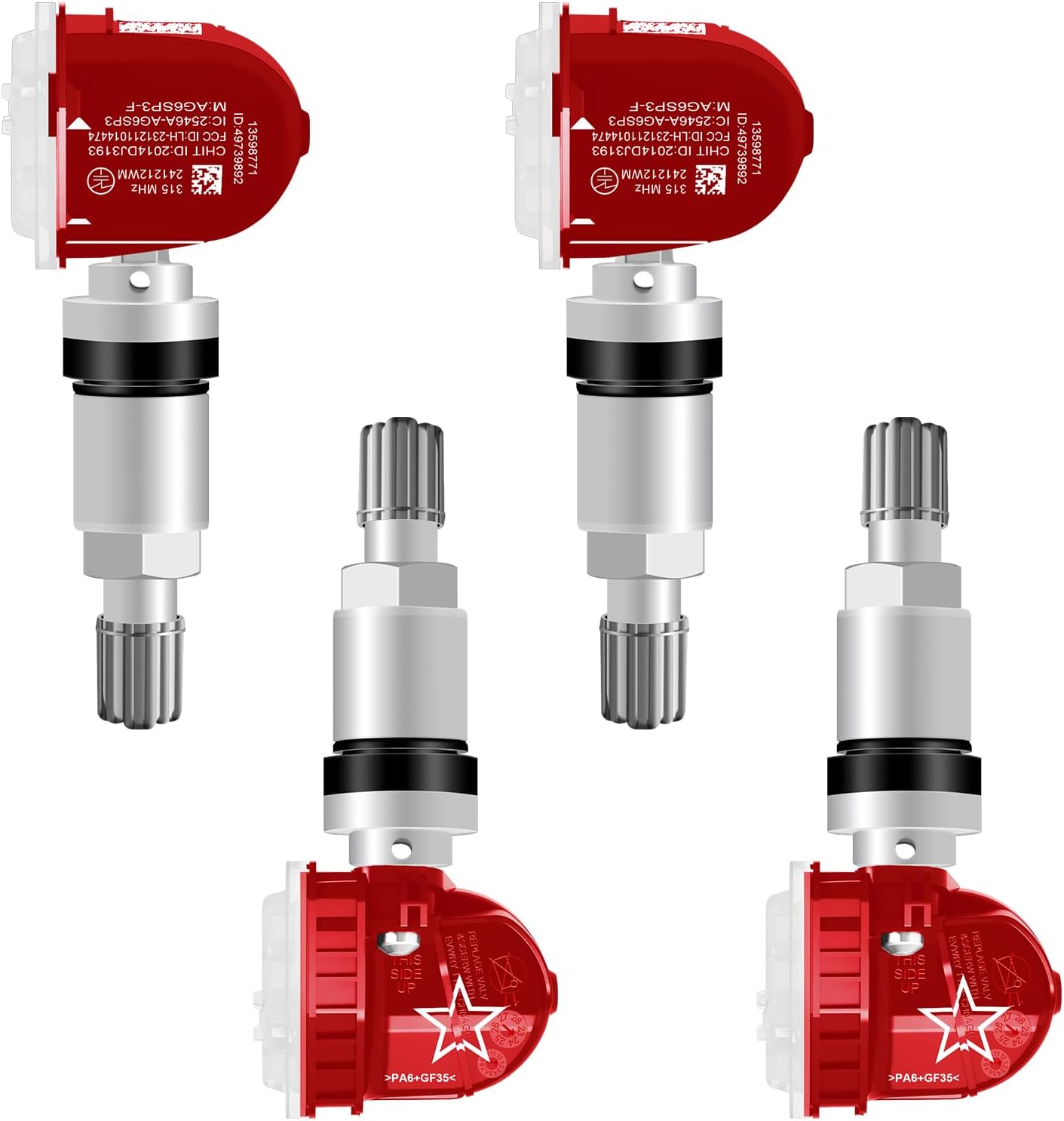 4Pcs TPMS Sensor, 315Mhz OE 13598771 13598772 13586335 13581558 Tire Pressure Monitoring System Compatible with Chevrolet/Chevy/Silverado/GMC/Buick/Cadillac/Pontiac/Hummber Set of 4 (Black)
