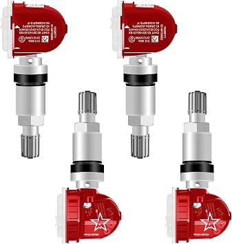 4Pcs TPMS Sensor, 315Mhz OE 13598771 13598772 13586335 13581558 Tire Pressure Monitoring System Compatible with Chevrolet/Chevy/Silverado/GMC/Buick/Cadillac/Pontiac/Hummber Set of 4 Red