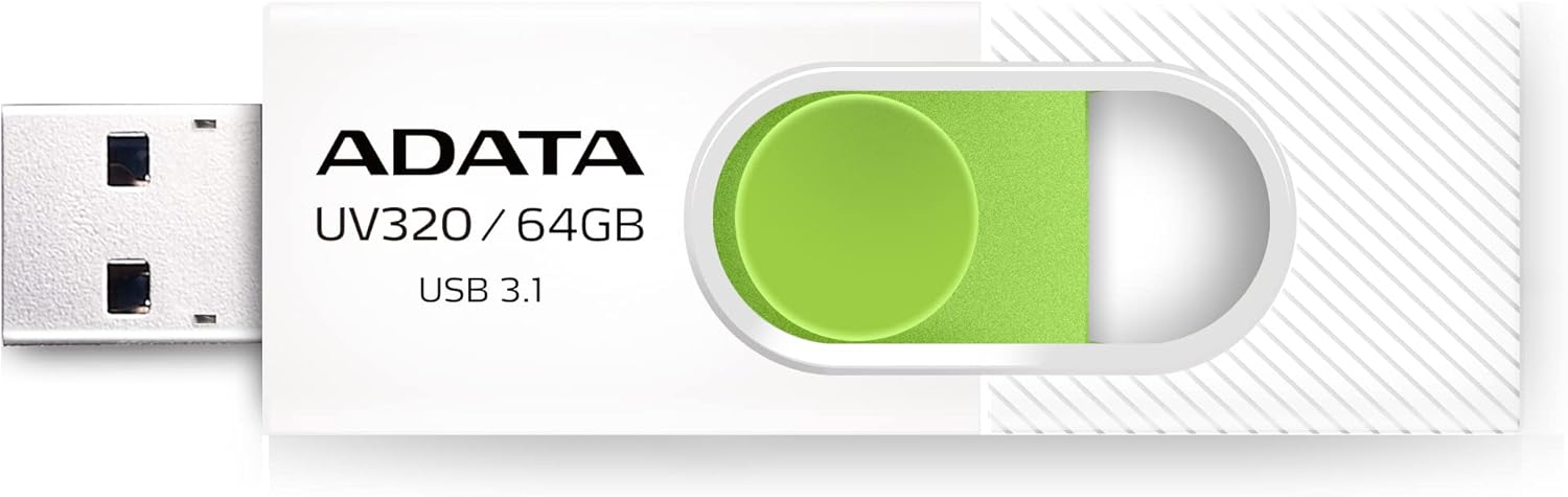 ADATA UV320 USB 3.1 64 GB Quick Slide Capless Flash Drive White (AUV320-64G-RWHGN)