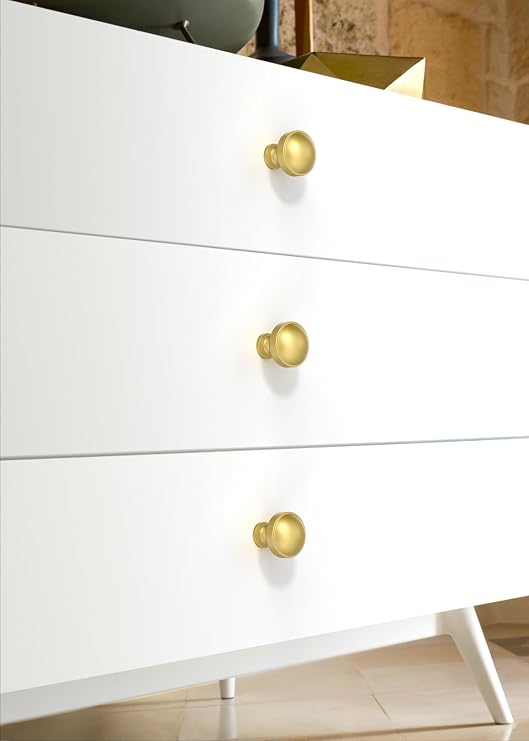 10 Pack Brushed Gold Cabinet Knobs 1-1/5 Inch(30mm) Single Hole Cabinet Pulls Round Kitchen Cabinet Knobs