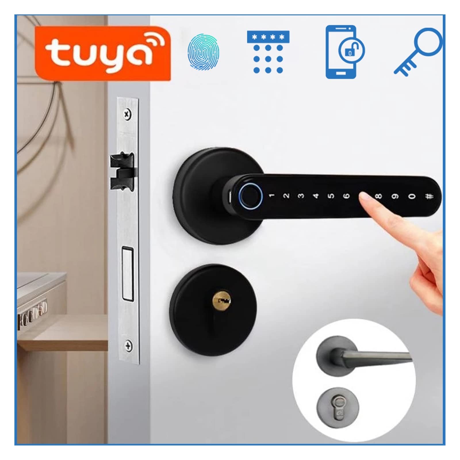 Serratura Smart, Tuya Impronta digitale biometrica Serratura intelligente Password Serratura digitale elettronica Serratura senza chiave Manopole for porte for la casa della camera da letto ,Smart Loc
