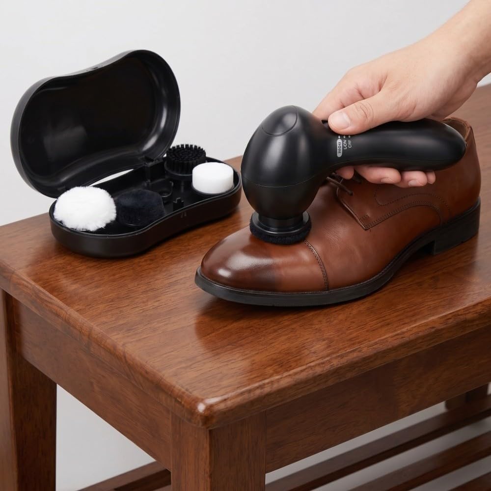 Electric Shoe Polisher Brush, Compact Handheld Leather Shoes Polisher with 4 Brush Heads, ABS Portable Buffing Tool for Shoes and Bags