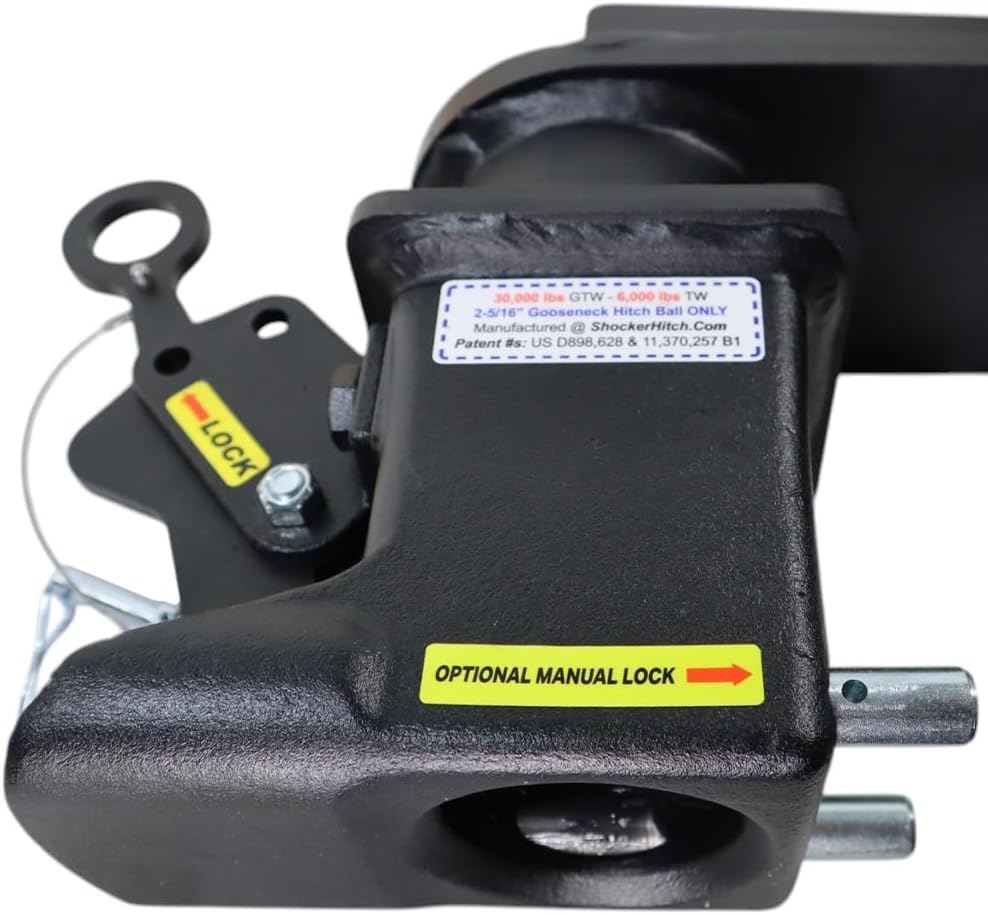 Shocker Shift Lock® Gooseneck Stem & 9" Extension Coupler for 2-5/16" Ball - 4.5" Square Straight Pin - Black - 30,000 lbs - Adjustable