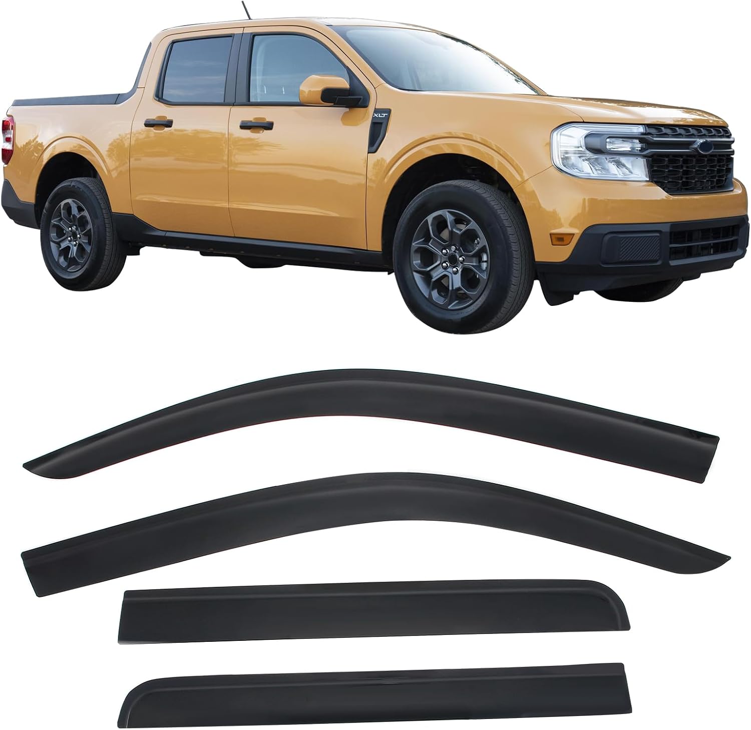 IKON MOTORSPORTS Tape on Low Profile Window Visors, Compatible with 2022-2026 Ford Maverick, Acrylic Smoke/Tinted Rain Guards, Side Window Wind Deflectors 4PCS