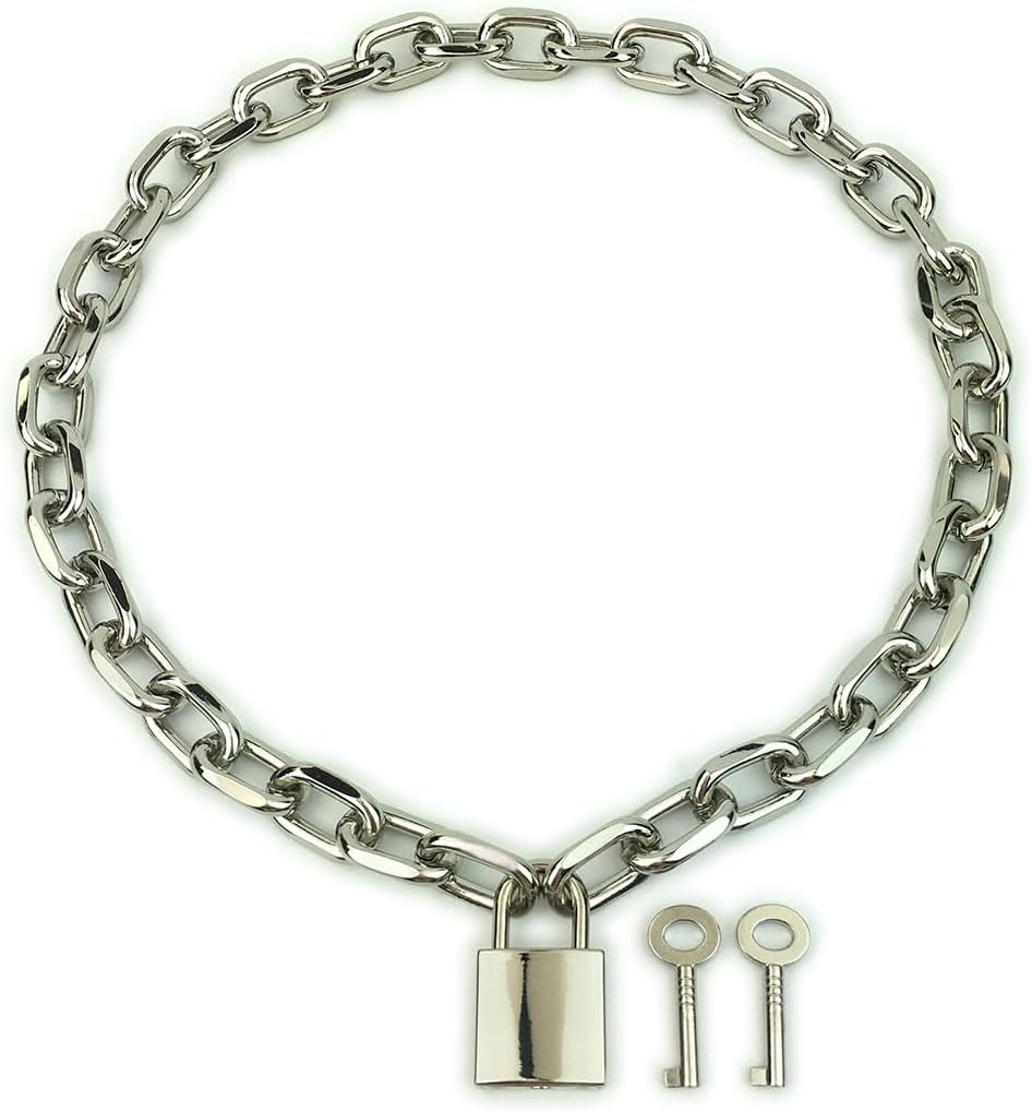 Succuba Padlock Chain Necklace Collar Choker with Two Keys and Box for Women, Men and Pet - Image 2