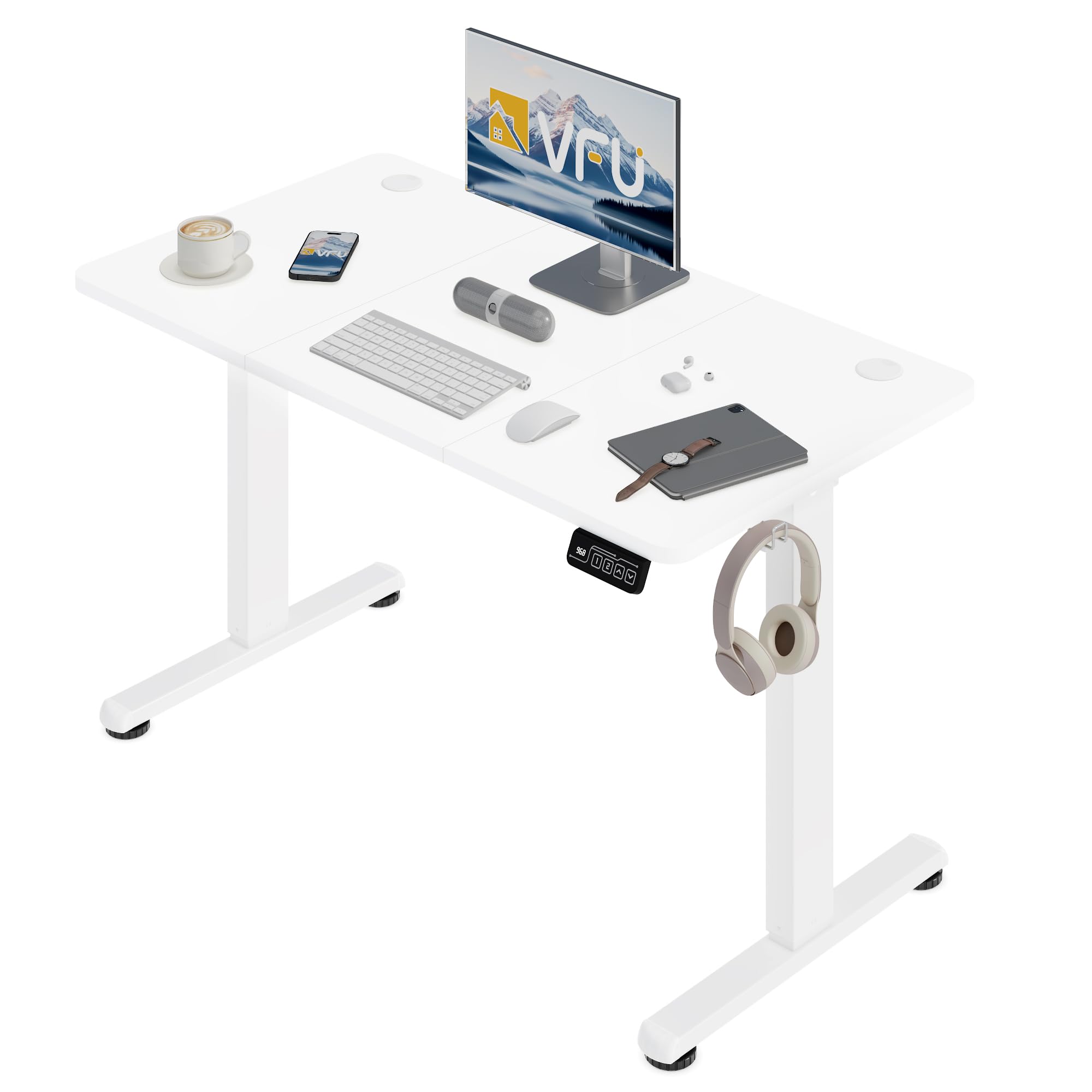 Bureau Assis Debout Électrique 120 x 60 cm, Bureau Électrique Réglable en Hauteur, Fonction Mémoire Bureau Réglable électriquement, Table Assis-Debout Ajustable pour Ordinateur, Blanc