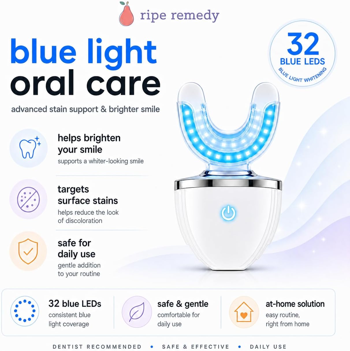 Ripe Remedy Gum Light Red & Blue Light Therapy for Gums, Suitable for Toothache Relief, Bleeding Gums, Whitens Teeth with Blue Setting - with Storage Case and Gel Pen Included