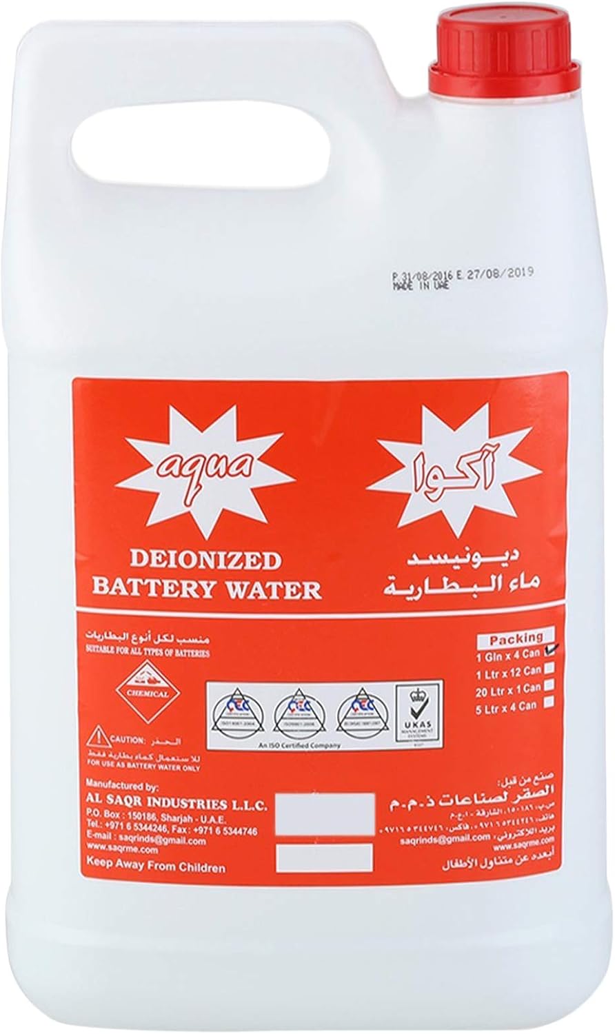 Aqua Deionized Battery Water 3.78 l Buy Online at Best Price in UAE