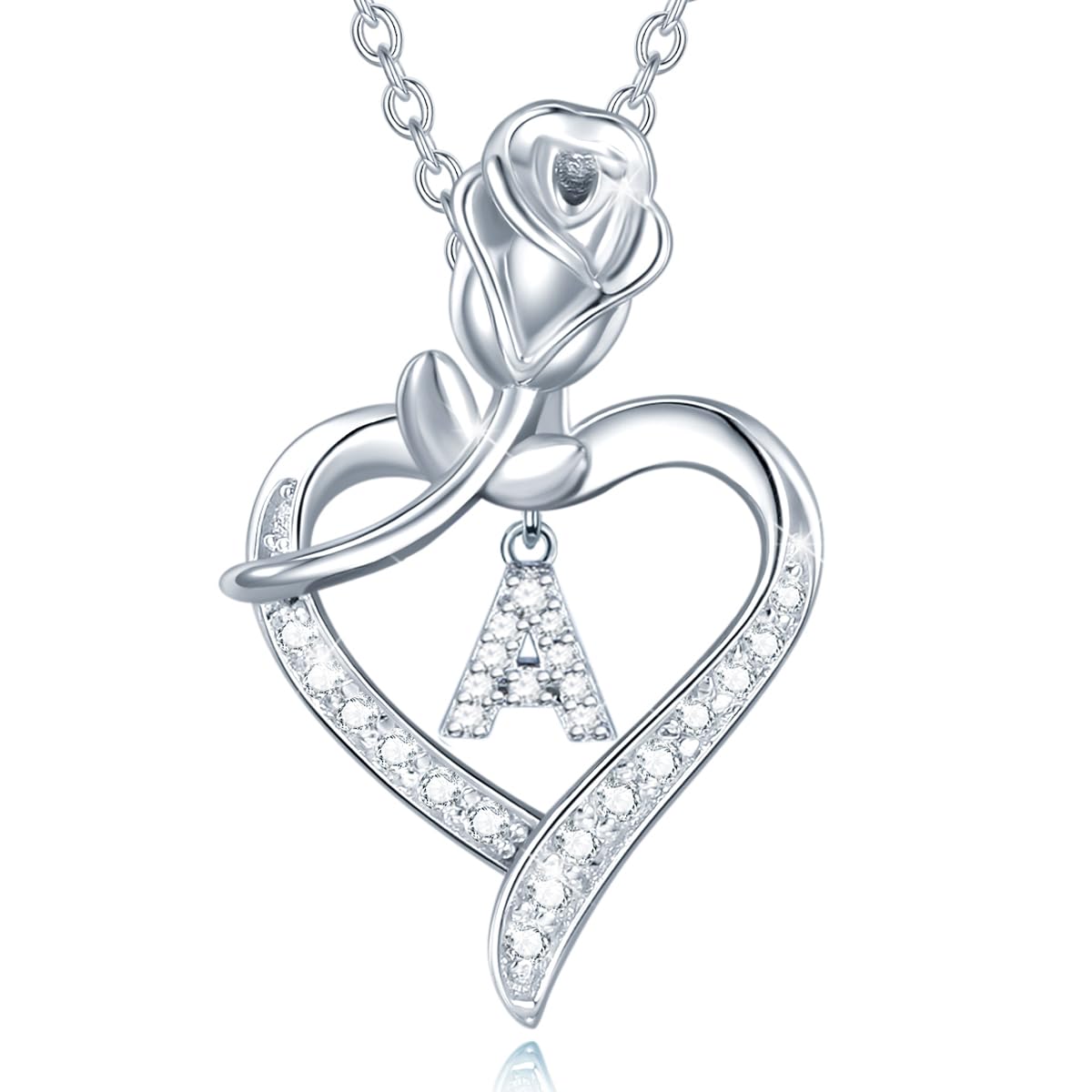 AGVANA 925 Sterling Silver Initial Alphabet Necklace with Letter Name Pendant for Women Girls Teenagers Friends with Gift Jewellery Box - Chain Length: 16 + 2 Inch