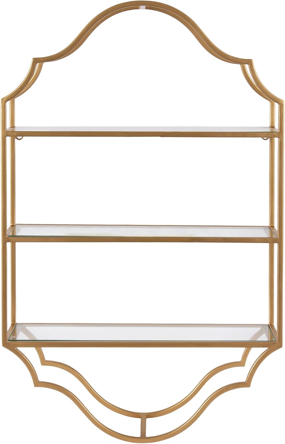 Kate and Laurel Leanna Scalloped Three-Tiered Wall Shelf, 20 x 32, Gold, Decorative Floating Shelf Storage and Wall Organizer for Bathroom Over Toilet Storage or Display