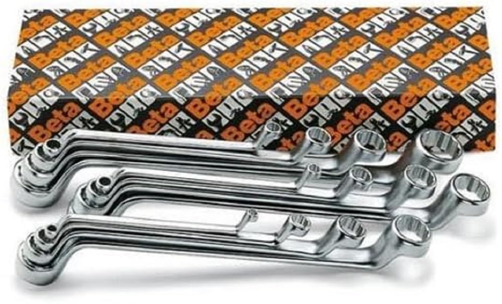Beta 90AS/10 Deep Offset Box End Wrench Set, 10 Pieces ranging from 1/4" x 5/16" to 1-1/8" x 1-5/16", Chrome Plated