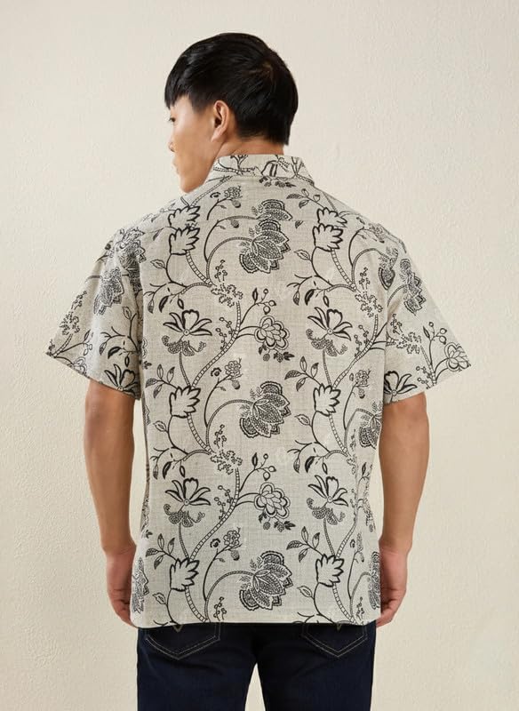 Image of MARK & ALBERT Men's Half Sleeve Linen Slim Fit Shirt
