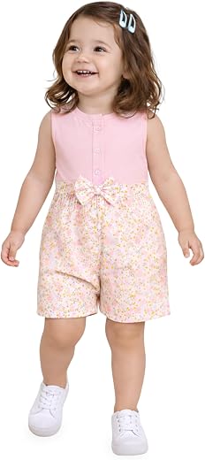 Kidbea Girls' Cotton Jumpsuit | Ultra Soft, Comfortable Sleeveless One-Piece Outfit with Floral Prints for Kids