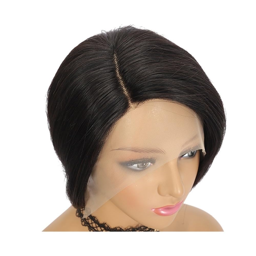 Parrucca Parrucche Corte Pixie Cut Capelli Umani 13x4x1 Parte Laterale Bob Parrucche Frontali in Pizzo for Donne Capelli Lisci Remy Parte a T Parrucca Donna(8inches)