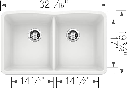 Miniatura 3 de BLANCO 440185 Diamond Silgranit 5050 - Fregadero de cocina con doble tazón, 32 pulgadas, color blanco