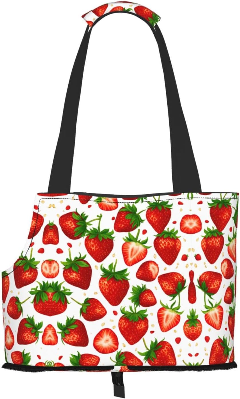 Strawberry Print Portable Foldable Shoulder Bag for Travel,with Collar Hook and Handle Pad,Cute Stylish Design