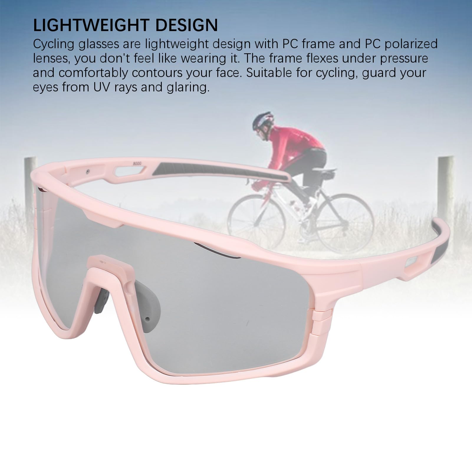 Spolaryzowane Okulary Rowerowe UV400, Lekka Ramka PC Matte Różowe Gogle Sportowe z oprawką Soczewek dla Osób z krótkowzrocznością dla Mężczyzn, Kobiet, Dorosłych,