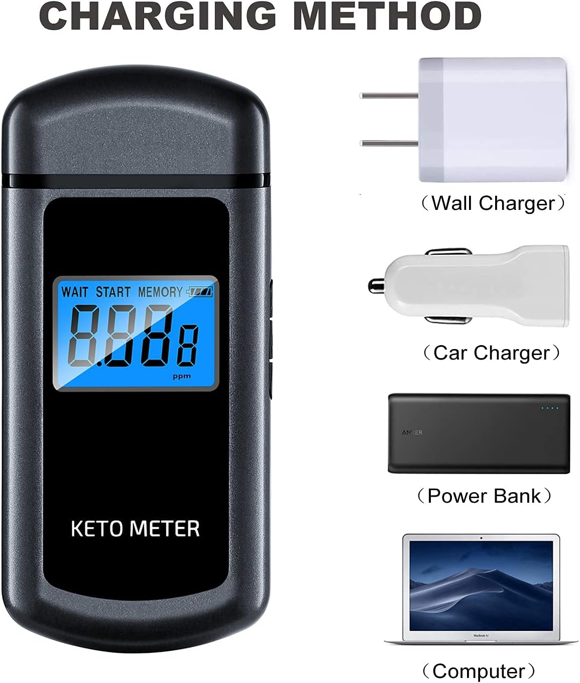 Ketone Breath Analyzer Rechargeable Ketone Breath Meter with 10 Mouthpiece for Ketogenic Diet Testing : Health & Household