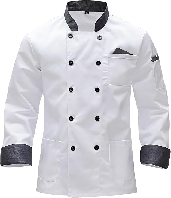 Chef Jacket Mens Professional Chef Jacket Long Sleeve Chef Uniform for Men Women Food Service Chefs Jacket with Buttons