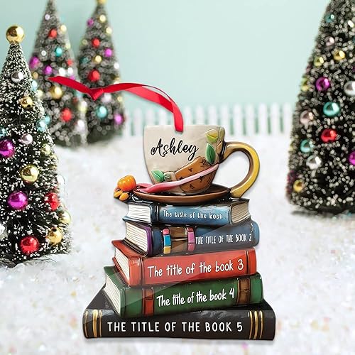 Miniatura 5 de Nombre personalizado y título de libro, adorno de libro personalizado, adorno acrílico impreso plano no 3D, adorno para amantes de libros, adornos