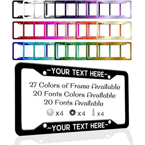 Personalized License Plate Frames Custom License Plate Holder 4 Holes Text Customizable Design Black Metal Chrome Car Tag Sign Covers Funny Gift for Men Women Front or Back of Car Truck 6.3"x12.2" Cover