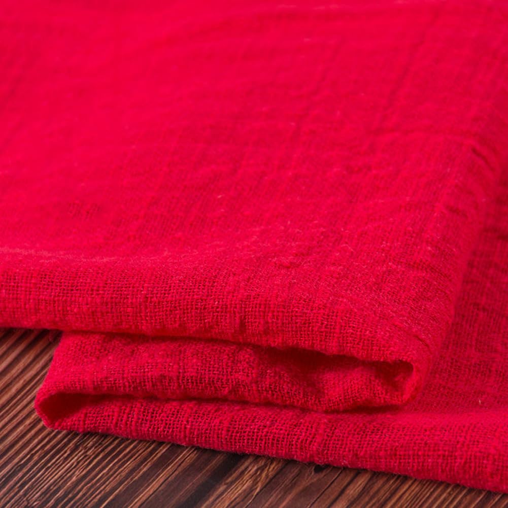 Breathable Cotton Linen Fabric,135CM Wide Solid Color Linen Cloth for Sewing,Embroidery,Clothing,Needlework,Tablecloths,Garments Craft Accessories (Red)