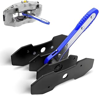 Brake Caliper Compression Tool, Caliper Piston Compressor Tool with 360° Rotating Ratchet, Brake Caliper Press Tool with 2 PCS Steel Plates for Car Disc Brake Repair, Blue