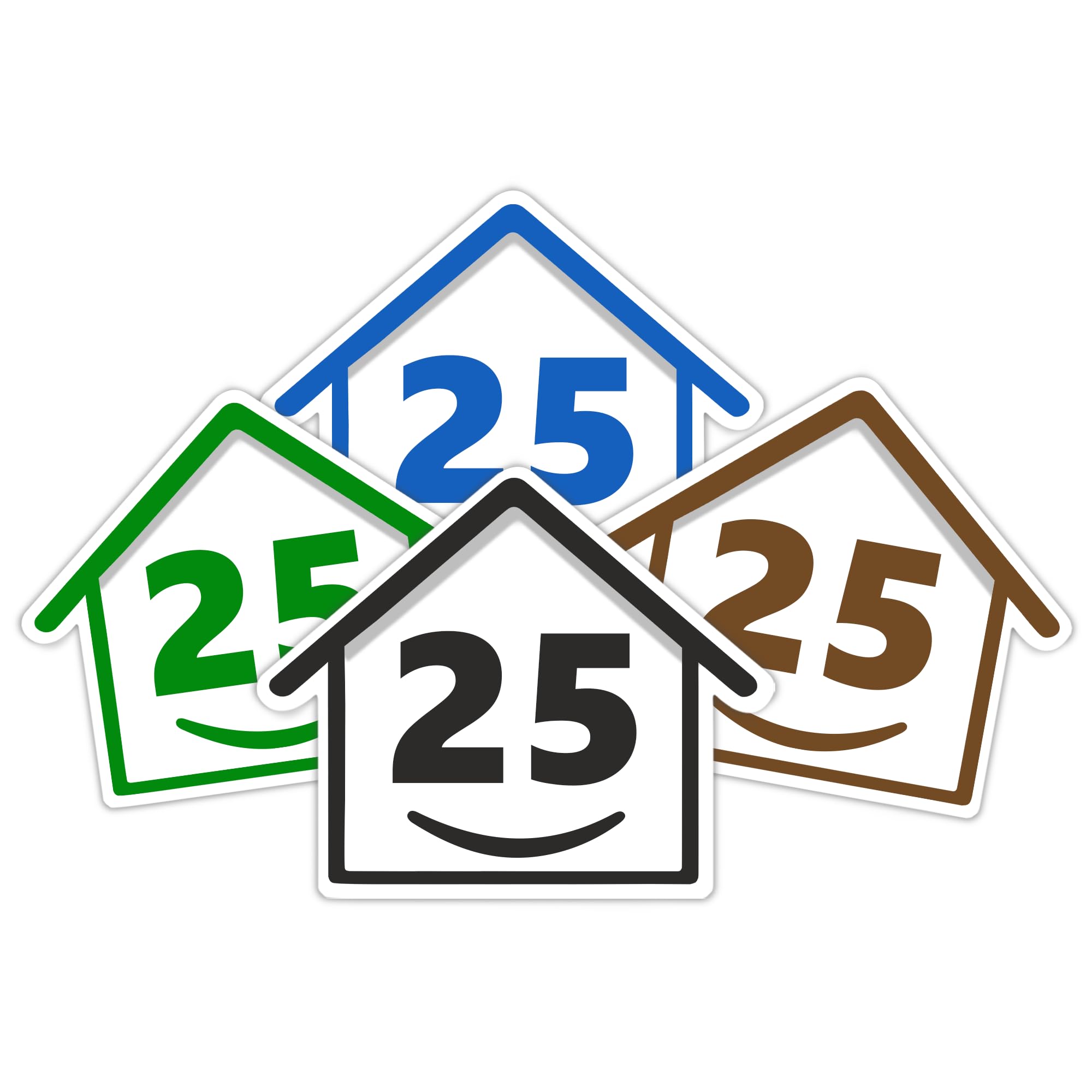 4 x Bin Numbers for Wheelie Bins, 1-99, 15cm ‘Happy House’ Colour Design Dustbin Stickers, Easy Application Stick On Number Stickers - Weatherproof Self Adhesive Vinyl – Blue, Black, Green, Brown (25)