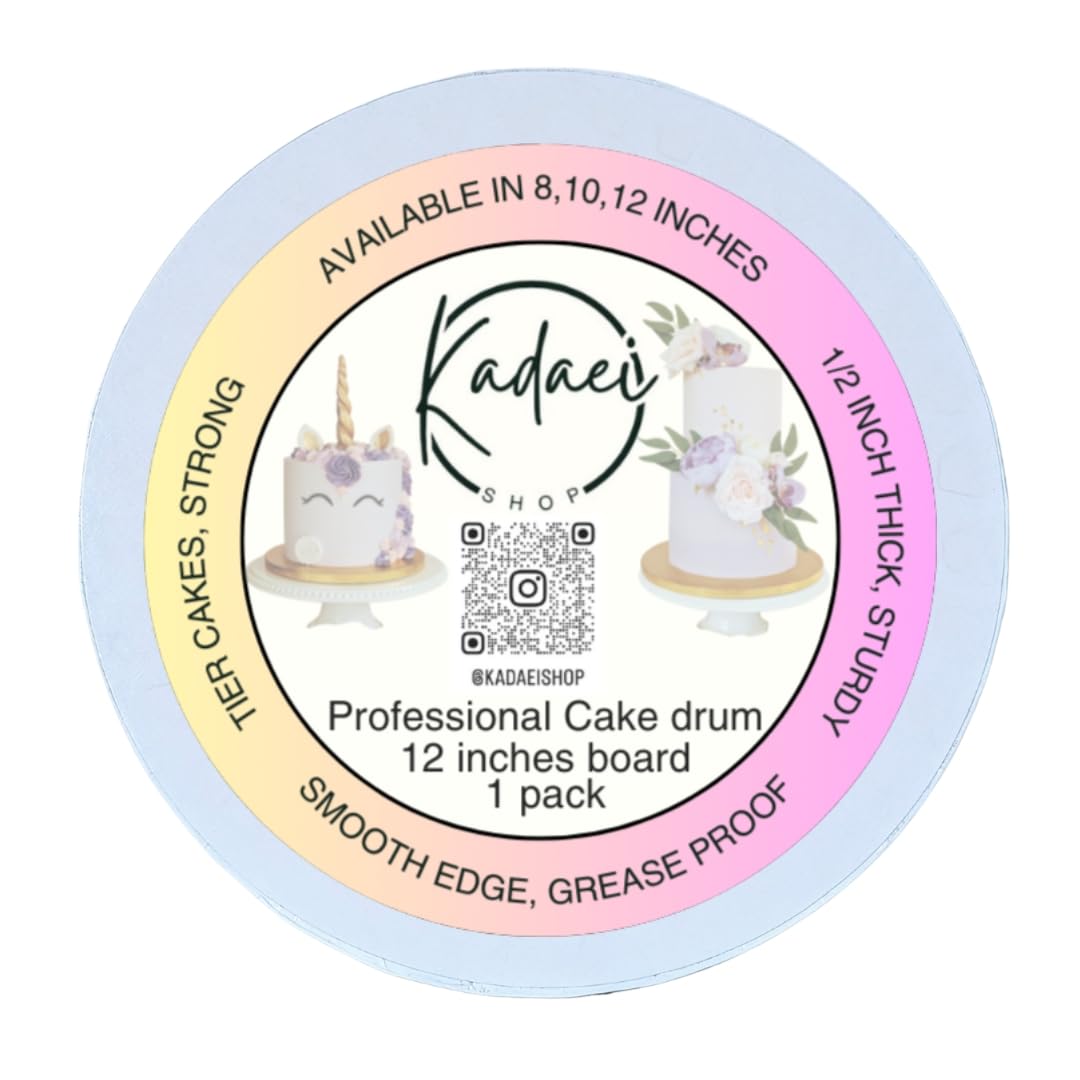Cake Boards by KADAEI - 1/2 Inch Thick Cake Drums - Cake Boards Round Professional Smooth Straight Edge 1-Pack - White Cake Board Cake Drum (1, 12 inch)