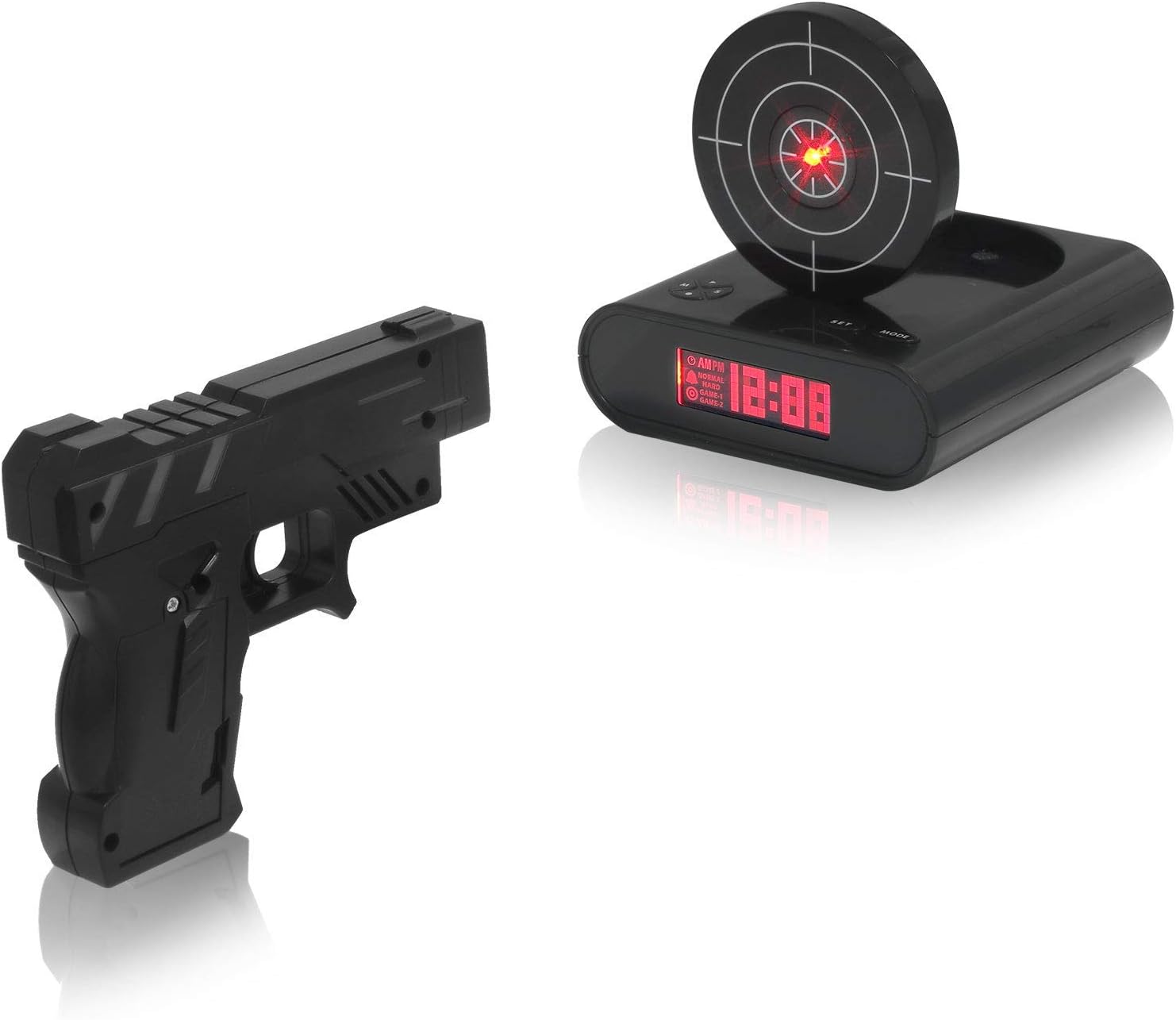Yamiko ガンアラーム クロック 面白グッズ 遊び心満載! 時計 置時計 射撃好きの方に ピストル 型 目覚まし 時計 お子様たちに プレゼント (ブラック)