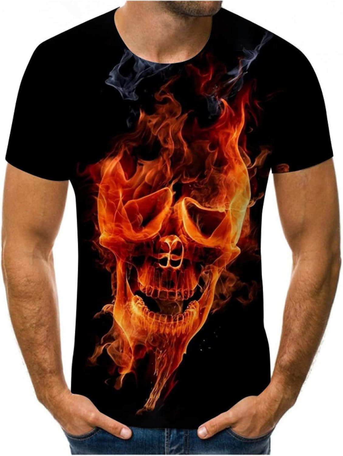 PRIOKNIKO Mens Shirts Skull Men's T-Shirt 3D Digital Print Short