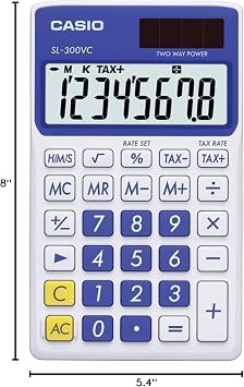 Casio SL-300VC Solar Powered Standard Function Calculator, Blue