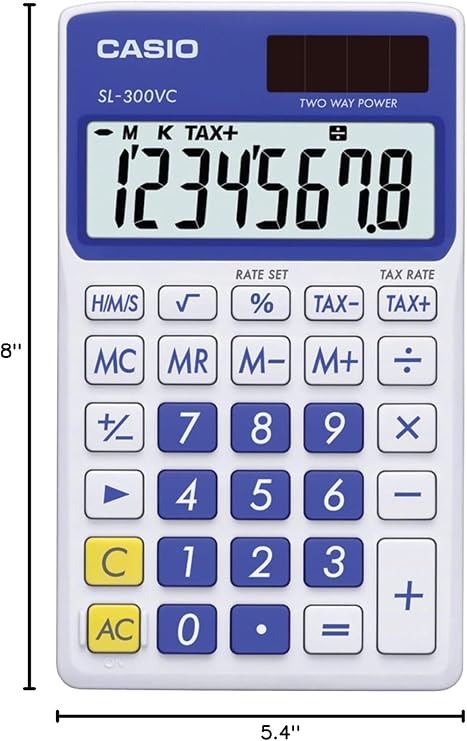 Casio SL-300VC Solar Powered Standard Function Calculator, Blue