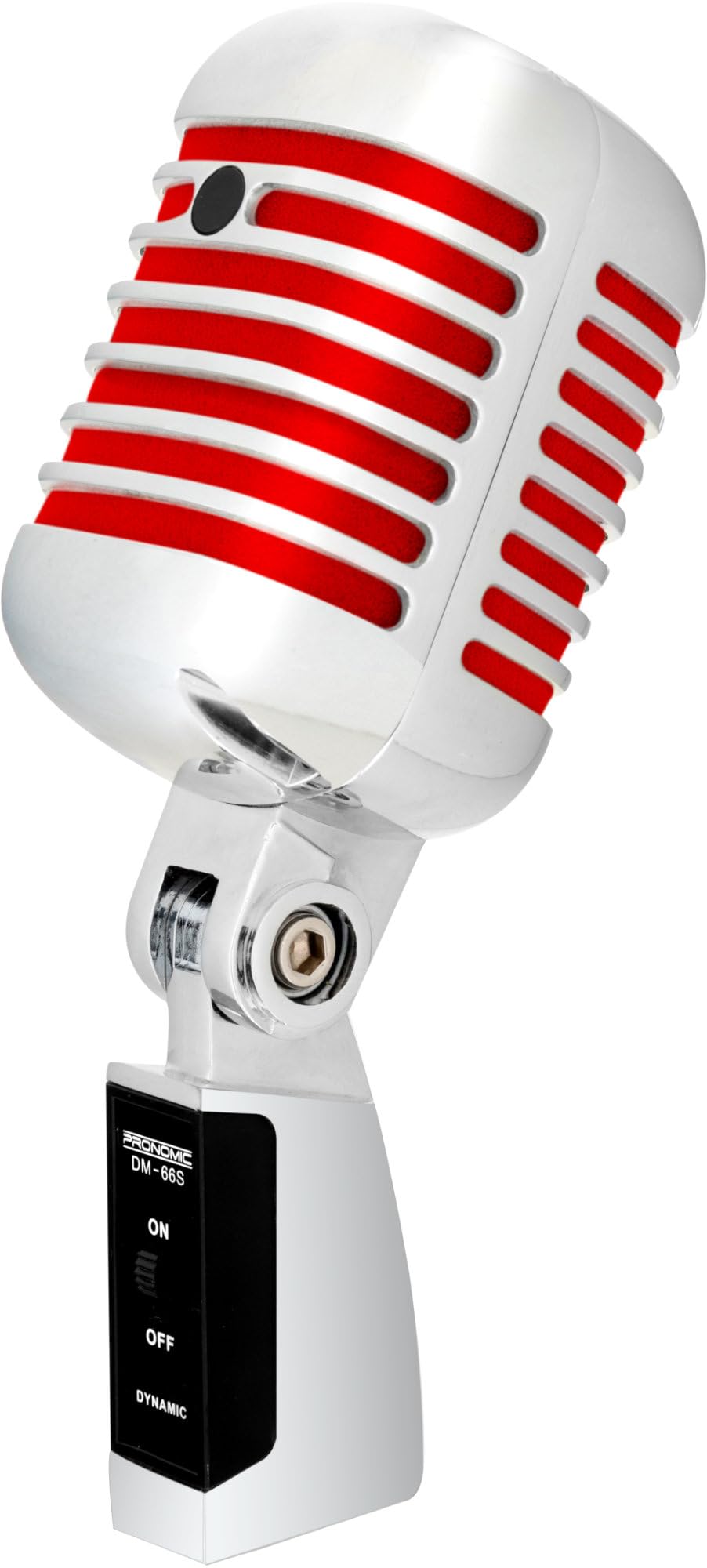 Pronomic DM-66R Microphone Dynamique Set - Vintage pour Chant Micro Vocal Classique rétro - Set économique Comprenant Un Pied de Micro et Un câble XLR - Argent/Rouge