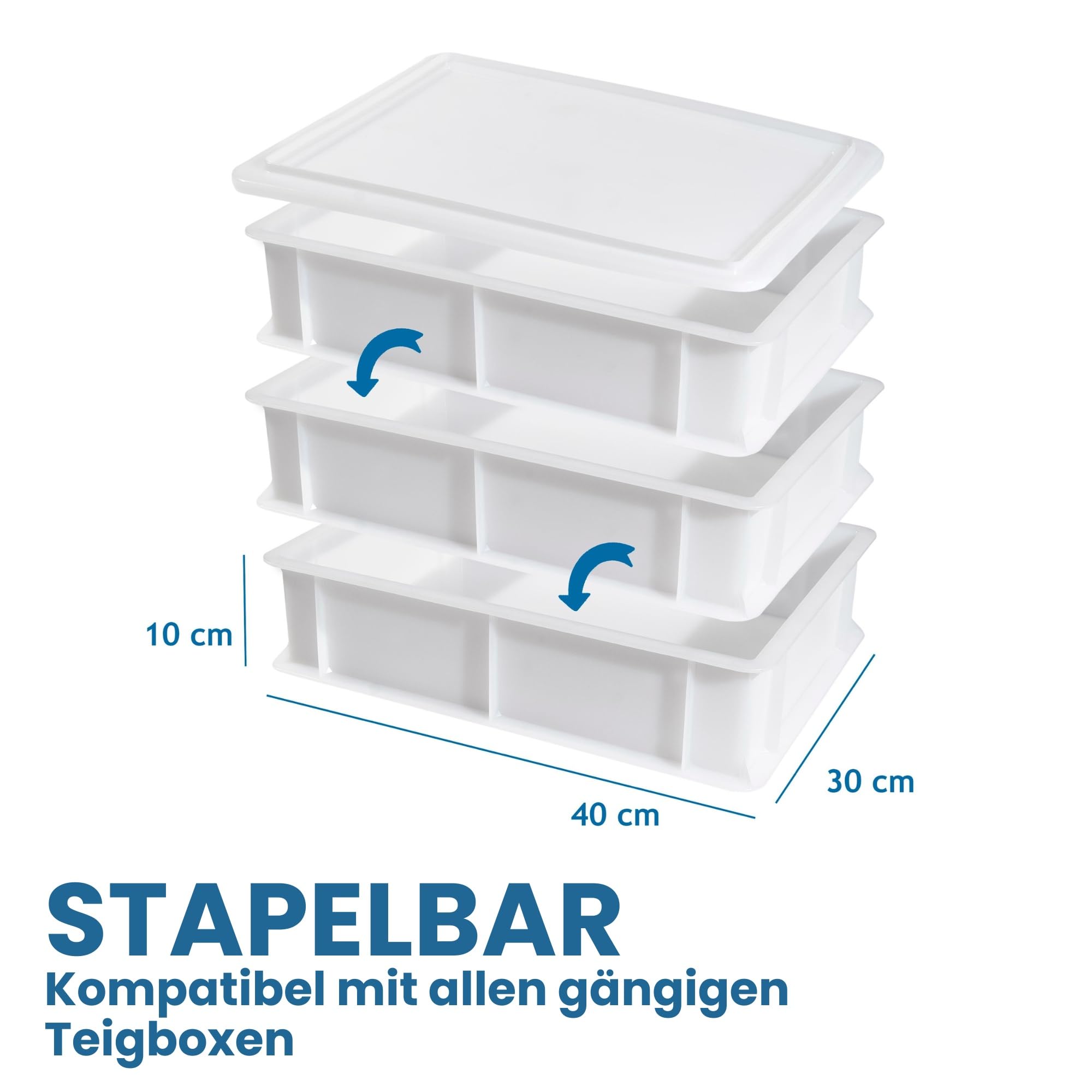 CookandSupply Gärbox für Pizza und Brot BPA-free - Lebensmittelechte Teigbehälter - Made in Italy - 3 Stapelbare Boxen 40x30x10 cm + 1 Deckel