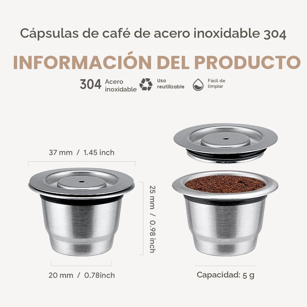 RECAFIMIL Cápsulas de café reutilizables compatibles con máquinas Nespresso, filtro de cápsulas de café recargables de acero inoxidable