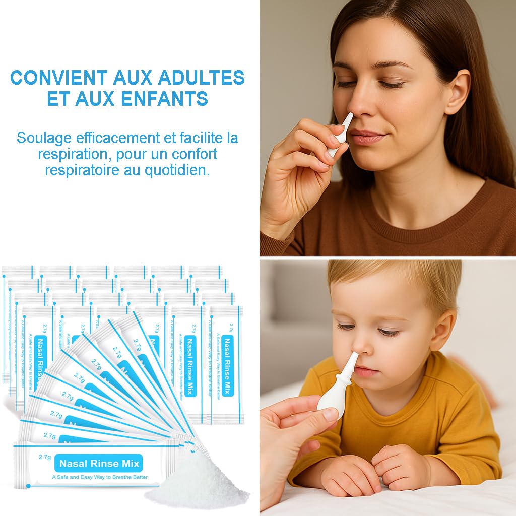 AVIDA ZEN - Sel Nasal - Lavage Nez Adultes - Sachets de 2,7g de Sel pour Rinçage Nasal - Lot de 60 Sachets - Idéal pour Kit d'Irrigation Nasale pour Adultes et Enfants